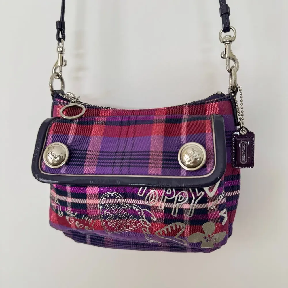 Coach Poppy Tartan Plaid Crossbody Bag Vintage Y2K Purple